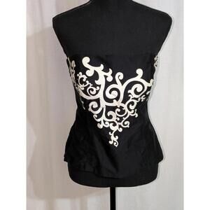 Y2K WHBM Black Strapless Corset W/ White Filigree Sz 8